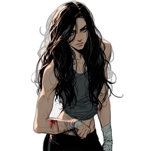 comic book art, concept art, fantasy art, cartoon, dark, injured, woman, wavy transparent PNG cut-out