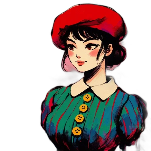 dress, hat, face, crown, watercolor, pixel art, oil painting, fantasy art transparent PNG cut-out