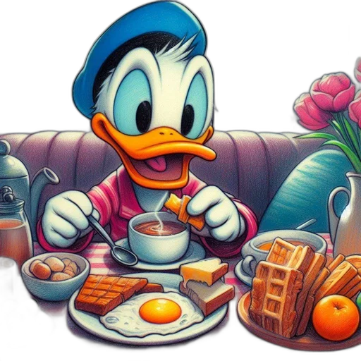 food, pixel art, 3d render, concept art, photorealistic, donald, duck, sits transparent PNG cut-out
