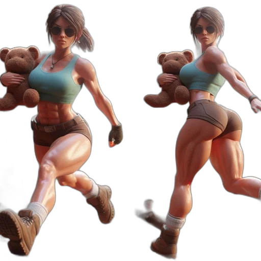 3d render, concept art, photorealistic, pixel art, athletic, woman, runs, jumps transparent PNG cut-out