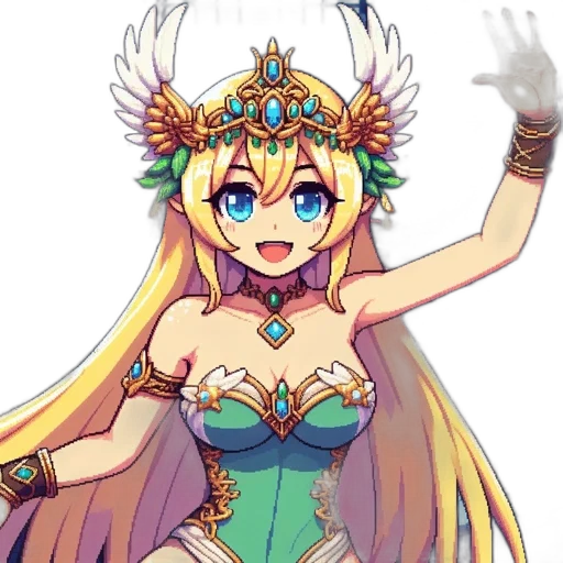 crown, dragon, dress, staff, pixel art, anime, fantasy art, concept art transparent PNG cut-out