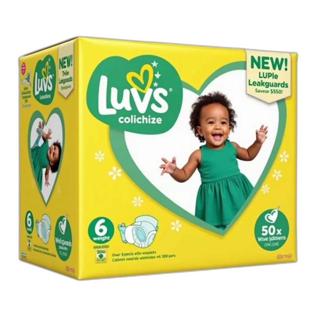 box, luvs, triple, leakguards, diapers, shown, child, green transparent PNG cut-out