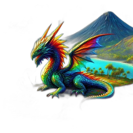 dragon, creature, animal, fantasy art, concept art, photorealistic, pixel art, colorful transparent PNG cut-out