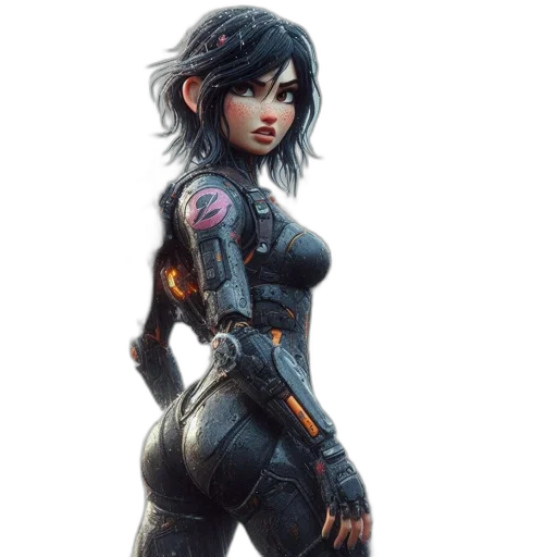 robot, concept art, cyberpunk, comic book art, fantasy art, image, depicts, female transparent PNG cut-out