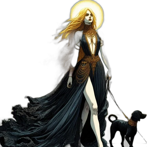 dress, staff, fantasy art, concept art, comic book art, pixel art, golden, dark transparent PNG cut-out