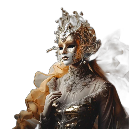 mask, crown, dress, jewelry, concept art, fantasy art, photorealistic, 3d render transparent PNG cut-out