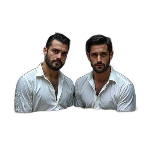 jacket, face, photorealistic, 3d render, oil painting, concept art, two, men transparent PNG cut-out