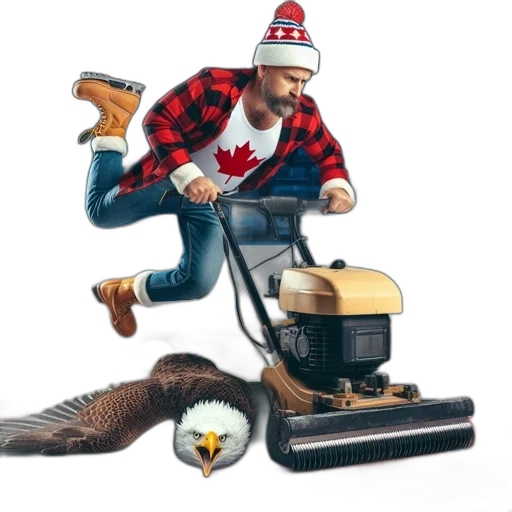 animal, concept art, man, dynamic, pose, holds, zamboni, near transparent PNG cut-out