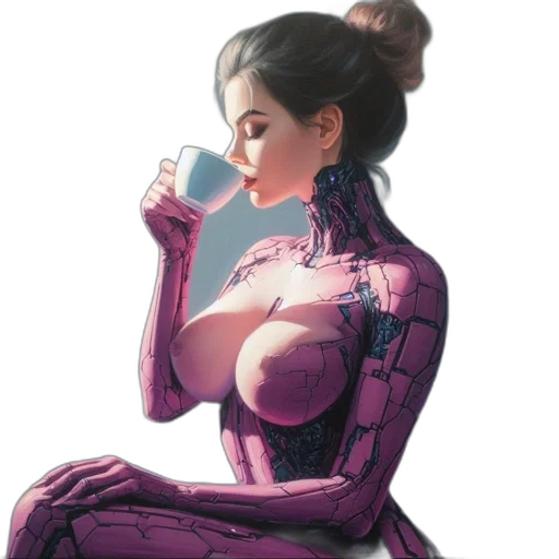 dress, robot, jewelry, bottle, concept art, cyberpunk, fantasy art, comic book art transparent PNG cut-out