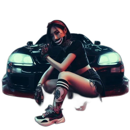 car, shoes, concept art, photorealistic, vaporwave, cyberpunk, neon lights, fire transparent PNG cut-out