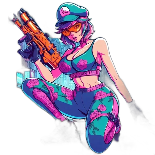 weapon, cyberpunk, vaporwave, pixel art, concept art, neon lights, neon, pastel transparent PNG cut-out