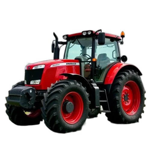 red, tractor, large, front, tire, smaller, rear, parked transparent PNG cut-out