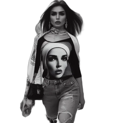 pencil sketch, photorealistic, comic book art, concept art, monochrome, individual, woman, walks transparent PNG cut-out