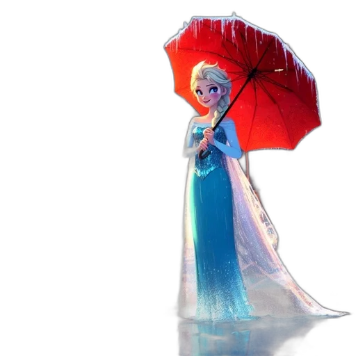 umbrella, dress, crown, staff, concept art, 3d render, pixel art, fantasy art transparent PNG cut-out