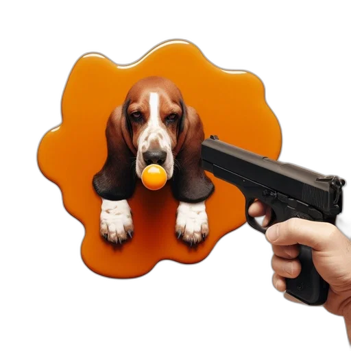 weapon, animal, staff, food, photorealistic, basset, hound, holds transparent PNG cut-out