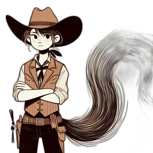 hair, staff, hat, concept art, cartoon, comic book art, anime, earth tones transparent PNG cut-out