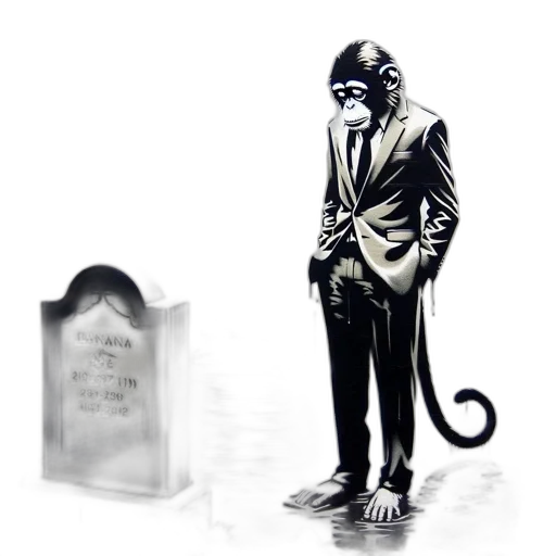 mask, concept art, comic book art, photorealistic, pixel art, chimpanzee, suit, stands transparent PNG cut-out