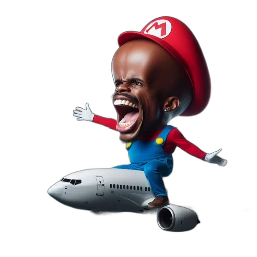 concept art, 3d render, cartoon, photorealistic, mario-inspired, caricature, rides, airplane transparent PNG cut-out