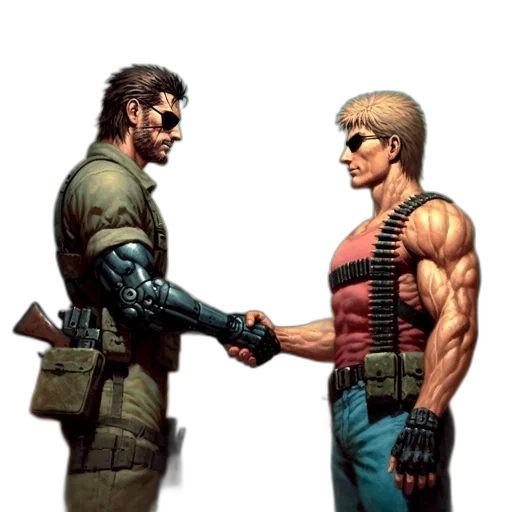 weapon, comic book art, concept art, pixel art, cyberpunk, two, male, figures transparent PNG cut-out