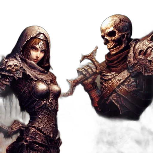 fantasy art, concept art, comic book art, pixel art, dark, monochrome, two, principal transparent PNG cut-out