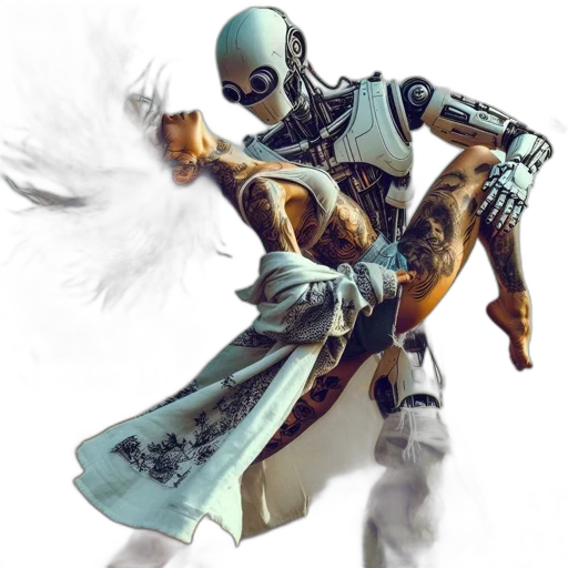 robot, weapon, concept art, fantasy art, cyberpunk, comic book art, monochrome, enigmatic transparent PNG cut-out