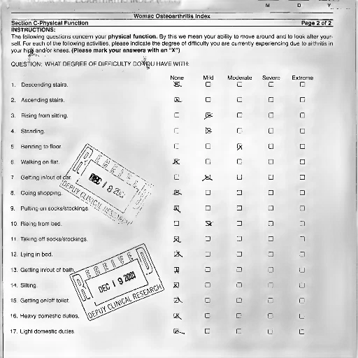 womac, osteoarthritis, index, form, various, physical, function, questions transparent PNG cut-out