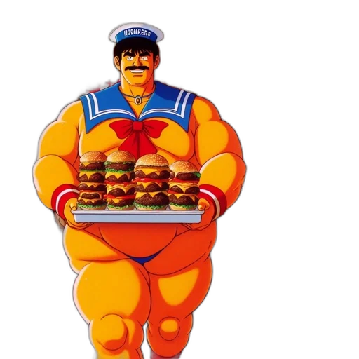 food, pixel art, concept art, muscular, man, sailor, suit, holds transparent PNG cut-out