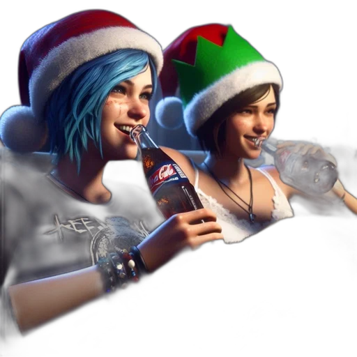 concept art, 3d render, photorealistic, two, female, characters, wearing, santa transparent PNG cut-out