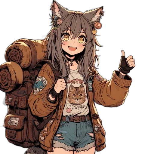 jacket, animal, weapon, staff, anime, concept art, pixel art, cartoon transparent PNG cut-out