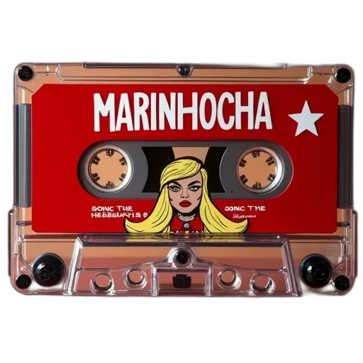 cartoon, close-up, cassette, tape, red, cover, featuring, stylized transparent PNG cut-out