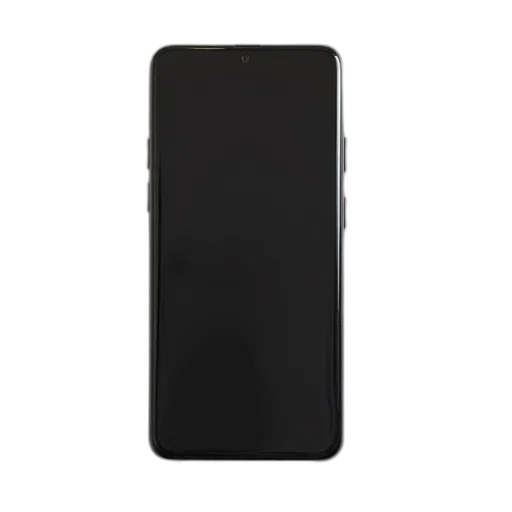 black, smartphone, blank, screen, displayed, against, white, background transparent PNG cut-out