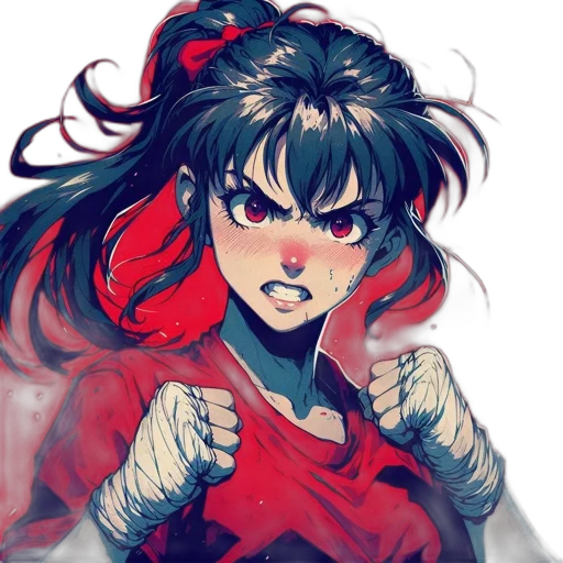 weapon, face, anime, comic book art, concept art, fantasy art, red, animated transparent PNG cut-out