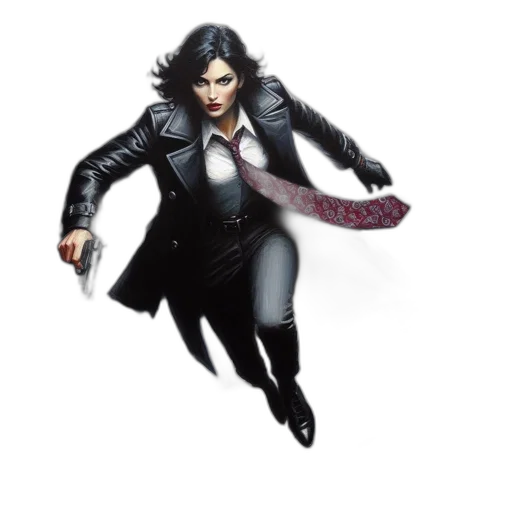 jacket, concept art, comic book art, 3d render, pixel art, dark, woman, black transparent PNG cut-out