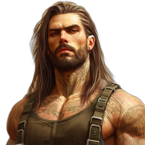 hair, face, fantasy art, concept art, photorealistic, comic book art, man, long transparent PNG cut-out