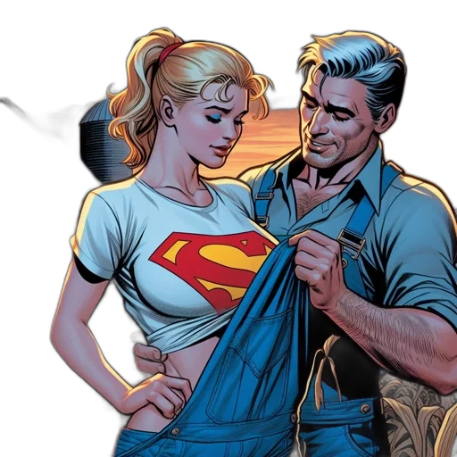 comic book art, man, woman, dressed, casual, attire, share, romantic transparent PNG cut-out