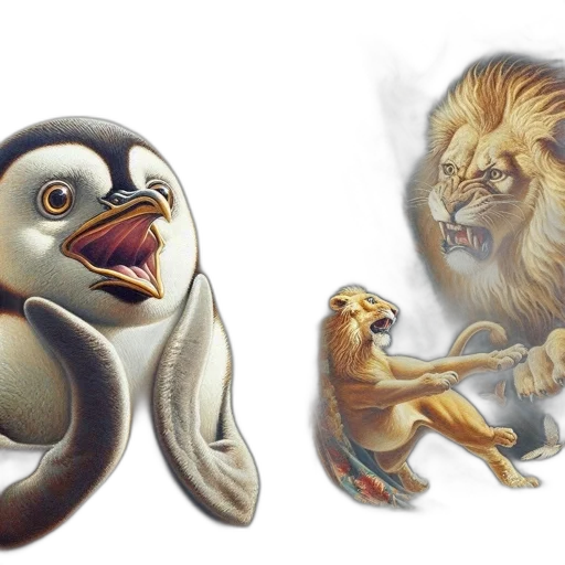 animal, concept art, photorealistic, fantasy art, 3d render, captive, lion, caught transparent PNG cut-out