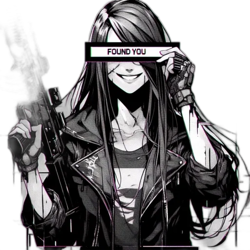 weapon, mask, jacket, cyberpunk, vaporwave, concept art, anime, monochrome transparent PNG cut-out