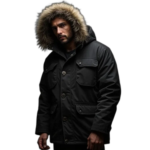 jacket, staff, mens, parka, hood transparent PNG cut-out