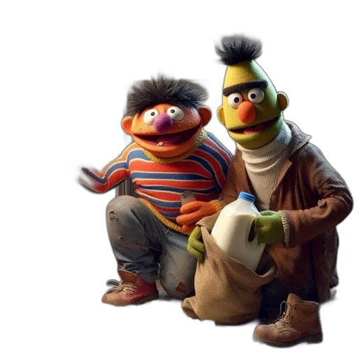 concept art, 3d render, photorealistic, outer space, two, sesame, street, characters transparent PNG cut-out
