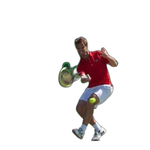 3d render, tennis, player, red, shirt, white, shorts, hitting transparent PNG cut-out