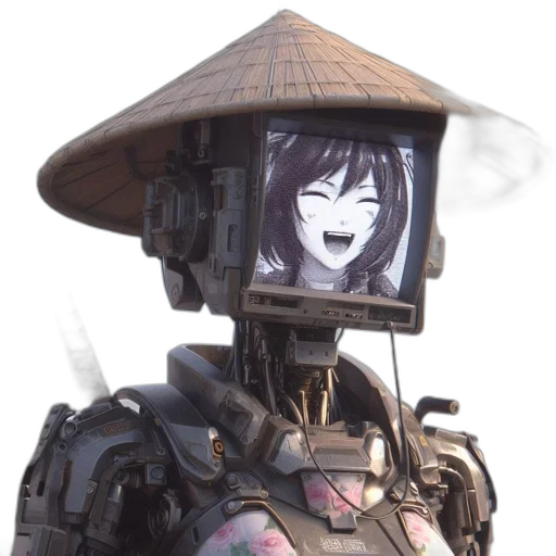 robot, mask, face, weapon, concept art, cyberpunk, anime, 3d render transparent PNG cut-out