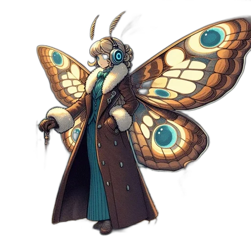 concept art, fantasy art, pixel art, blue, anthropomorphic, being, half-human, half-moth transparent PNG cut-out