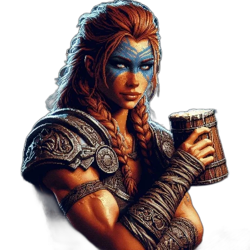 fantasy art, concept art, comic book art, photorealistic, blue, fierce-looking, female, character transparent PNG cut-out