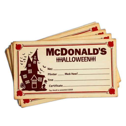 vintage, mcdonald, halloween, gift, certificate, 1977, featuring, witch transparent PNG cut-out