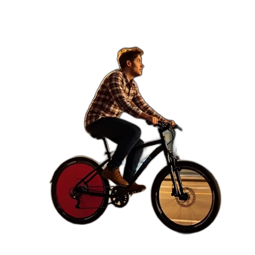 pixel art, concept art, photorealistic, cartoon, person, riding, bicycle, red transparent PNG cut-out