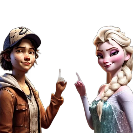 3d render, concept art, fantasy art, comic book art, two, animated, characters, young transparent PNG cut-out