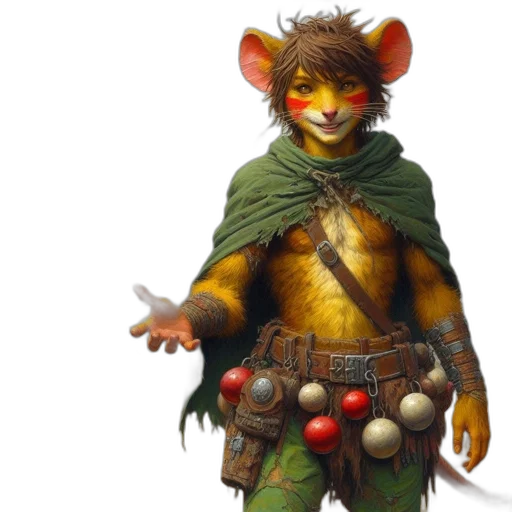 concept art, fantasy art, 3d render, rodent-like, humanoid, accessories, offers, hand transparent PNG cut-out