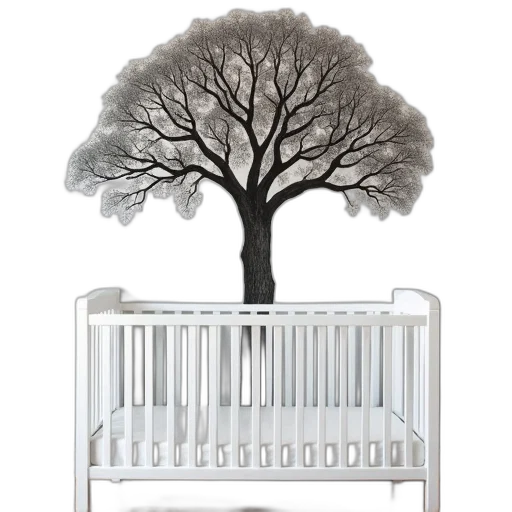 tree, furniture, photorealistic, 3d render, forest, monochrome, white, crib transparent PNG cut-out