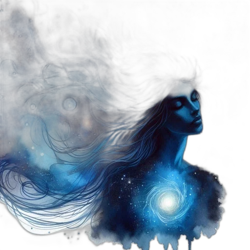 hair, fantasy art, concept art, watercolor, photorealistic, outer space, fire, fog transparent PNG cut-out