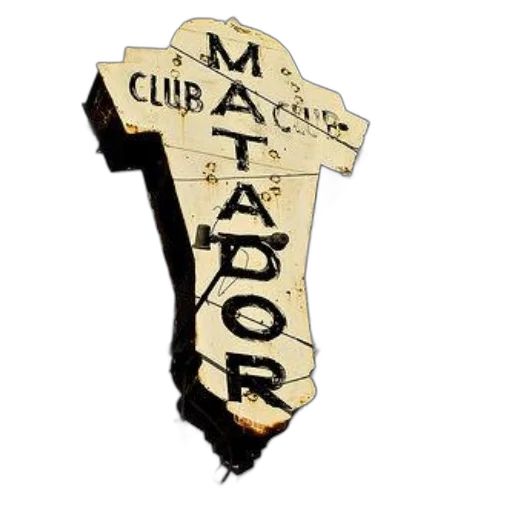 3d render, weathered, sign, matador, club, dance, hall, against transparent PNG cut-out